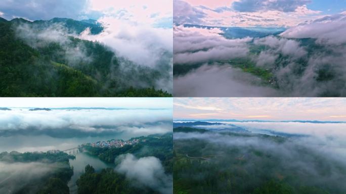 森林山川河流云海缭绕仙境唯美