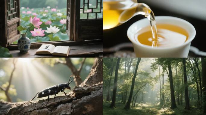 茶香荷韵夏日森林 虫鸣茶韵自然意境