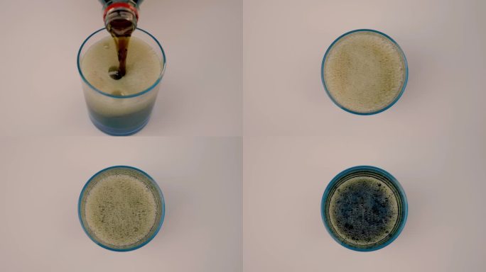 清爽甜美的碳酸水从塑料瓶倒进玻璃杯