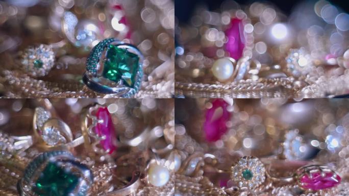 美丽闪亮的金色珠宝，宝石中闪耀着光芒