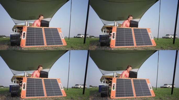 远程工作设置与便携式太阳能电池板