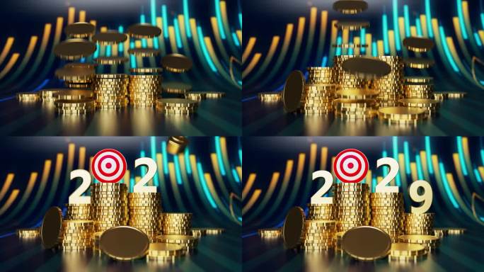 2029金融和证券交易所概念。4K硬币堆叠动画