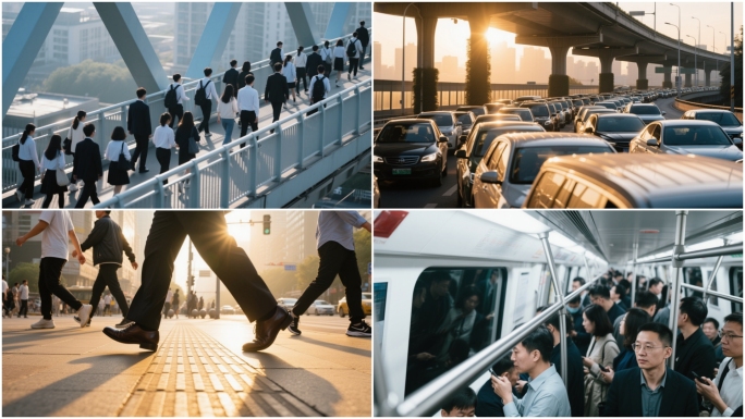 早高峰晚高峰城市车流人流延时升格上下班