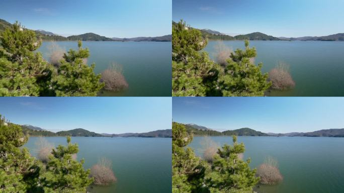 山泉湖阳光明媚的冬日里，阳光普照