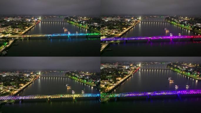 顺化市夜景鸟瞰图，顺化是越南非常著名的旅游胜地