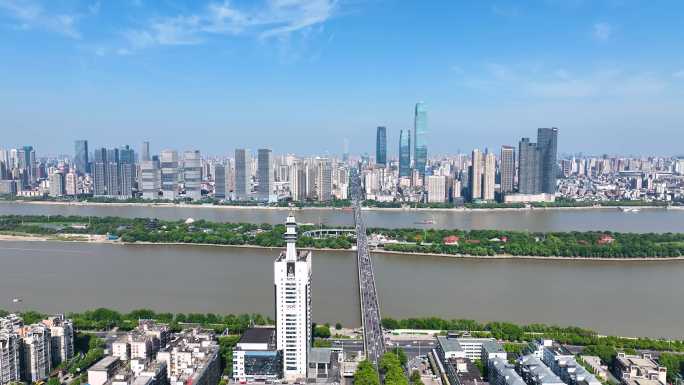 4K航拍湖南长沙城市风光长沙湘江一桥合集