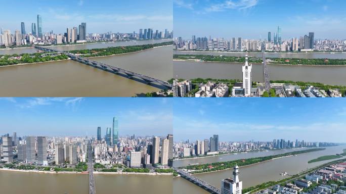 4K航拍湖南长沙城市风光长沙湘江一桥合集