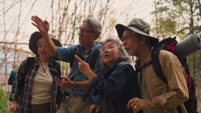 一群60岁的老人退休后爬山