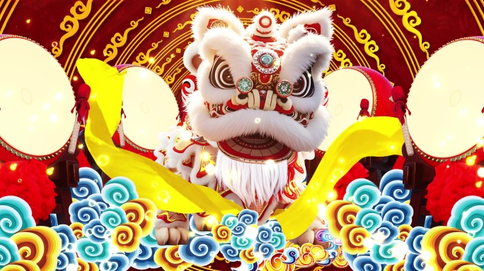 8k新年喜庆中国风舞狮循环高清宽屏背景