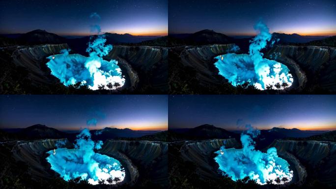 火山湖夜景星空蓝色火山湖奇观