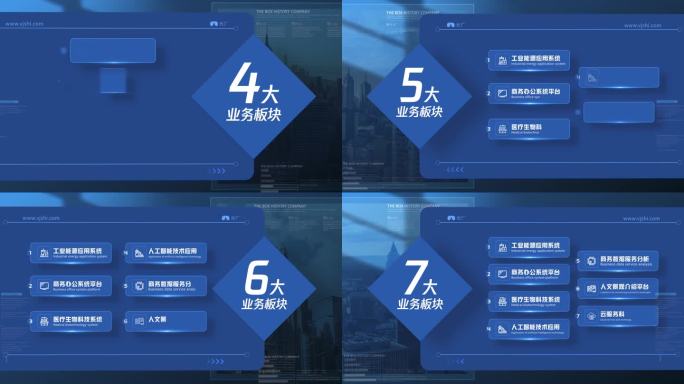 无插件）蓝色简洁科技文字板块分类包装展示
