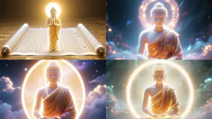佛光普照下的智慧启迪 佛像与经卷的禅意