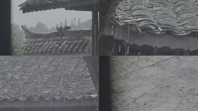 古镇雨景青瓦屋面挑厢土家族苗族建筑风貌