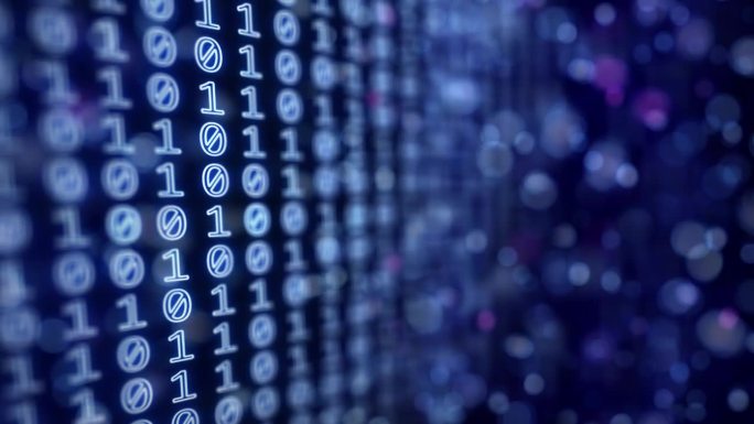 二进制代码数据。数字背景景深和镜头耀斑。技术编程技术的概念