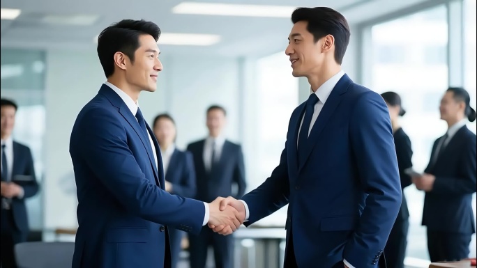 商务合作会议握手视频 职场精英团队风采