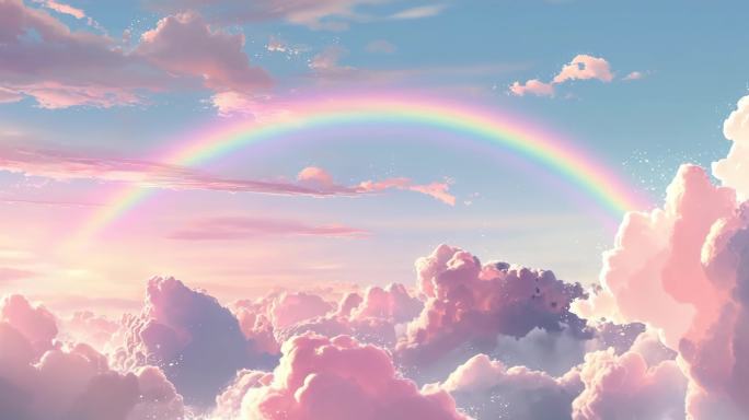 4K宽屏梦幻动漫彩虹云唯美梦幻天空背景