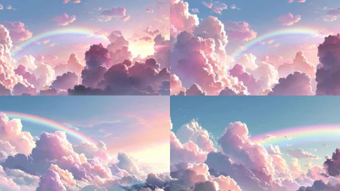 4K宽屏梦幻动漫彩虹云唯美梦幻天空背景