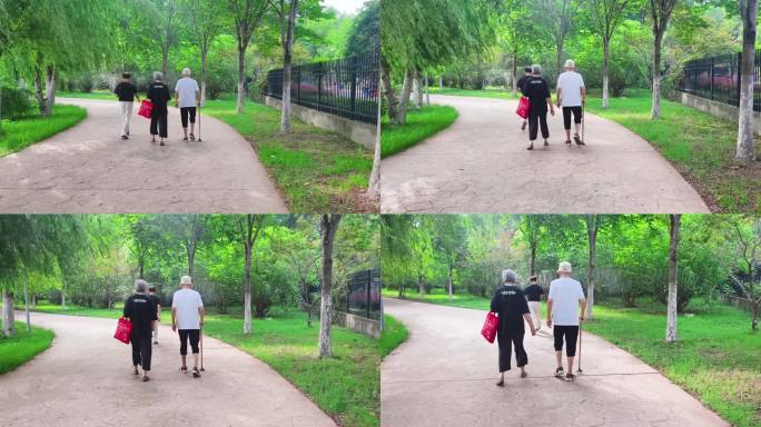 老人在公园悠闲散步