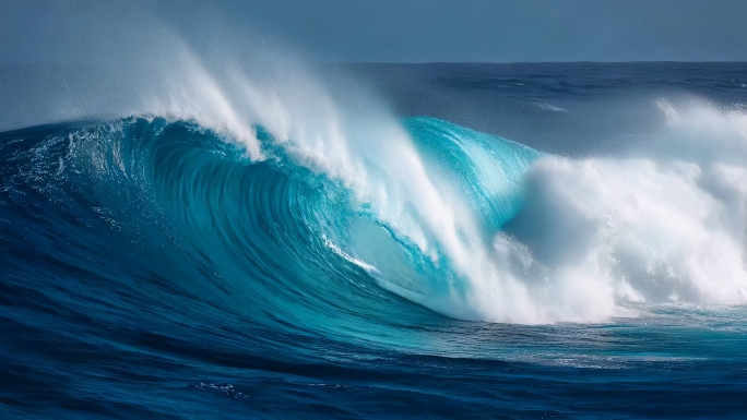 大海壮阔海浪自然力量蓝色海洋波涛汹涌翻滚