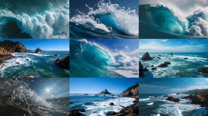 大海壮阔海浪自然力量蓝色海洋波涛汹涌翻滚