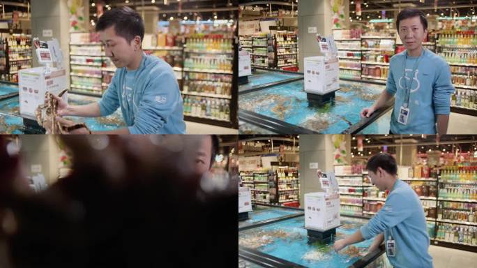 水产销售人员展示海鲜