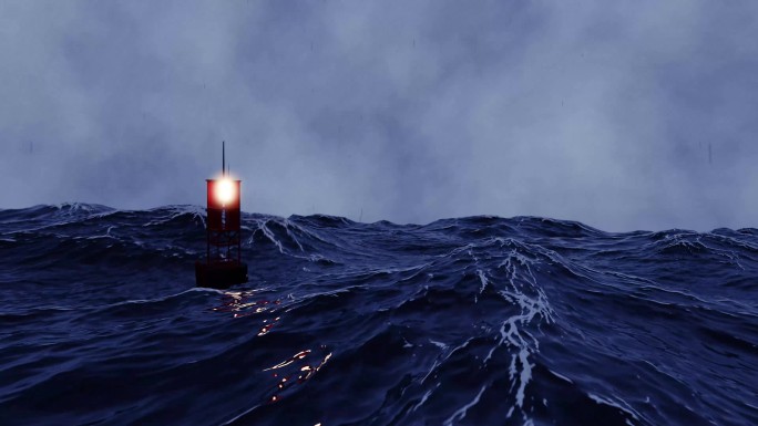 波涛汹涌的海面航标
