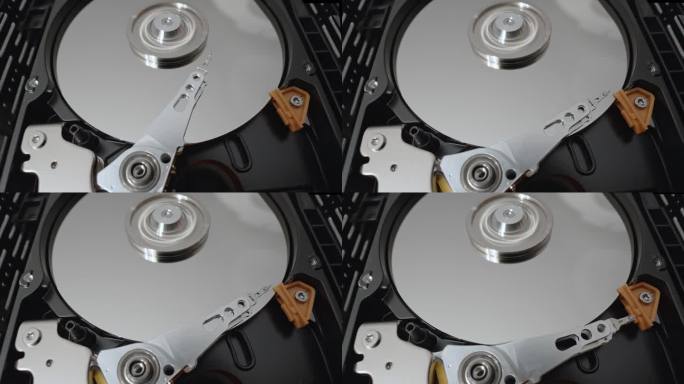 计算机内部的硬盘驱动器(HDD)。机械部分的硬件内部移动。