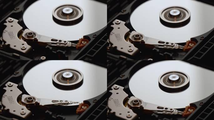 计算机内部的硬盘驱动器(HDD)。机械部分的硬件内部移动。