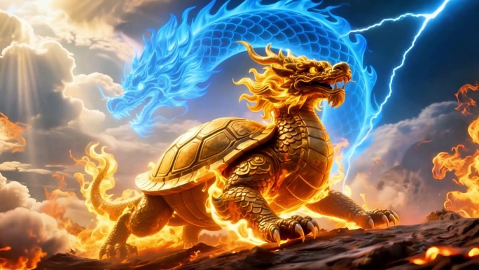 神话传说玄武神兽火焰特效 山海经异兽祥瑞