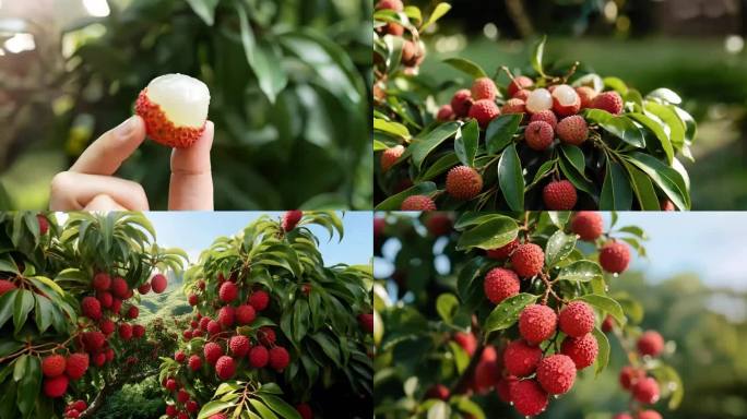 新鲜荔枝特写、荔枝园丰收、岭南荔枝