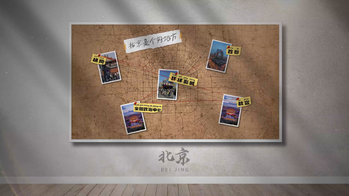 北京档案墙城市网格地图贴图照片墙AE模板