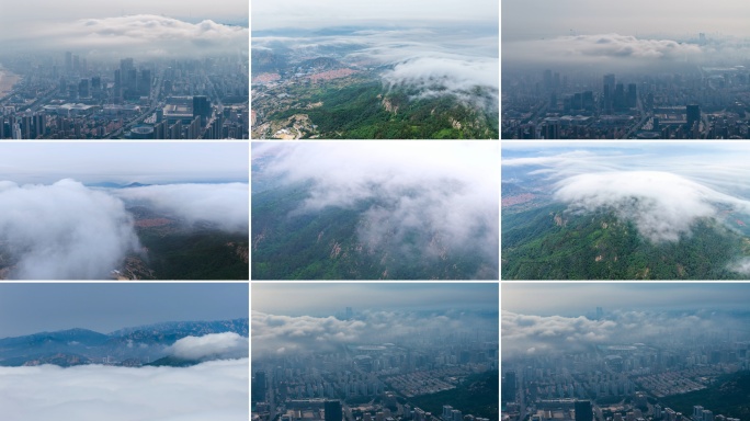 青岛崂山区平流雾航拍延时 山顶平流雾云海