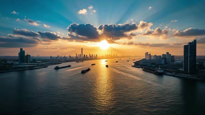 落日余晖城市江景