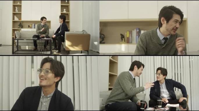 都市精英商务男士朋友开心洽谈对话
