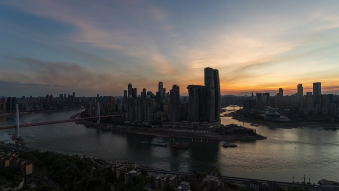 重庆渝中半岛日落延时大景