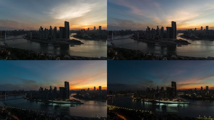 重庆渝中半岛日落延时大景