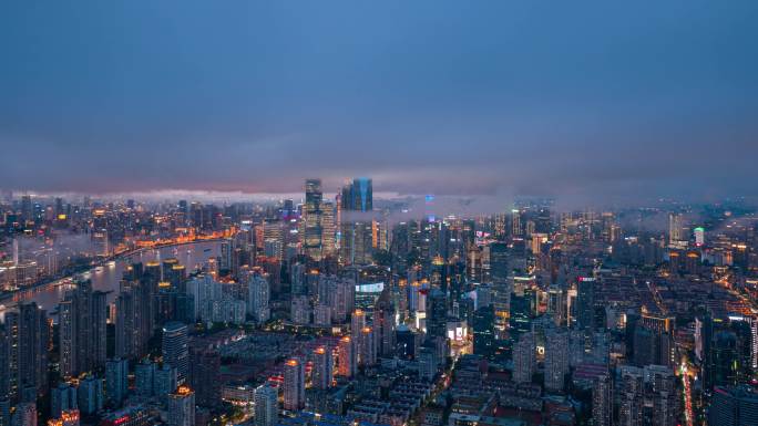 航拍雨后陆家嘴夜景延时
