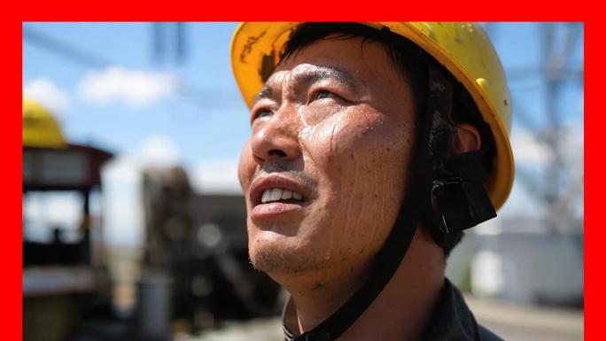 高温工人汗水高温工作工地暴晒户外工人炎热