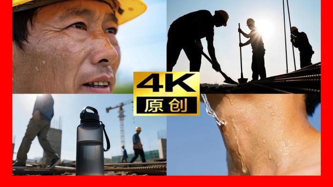 高温工人汗水高温工作工地暴晒户外工人炎热
