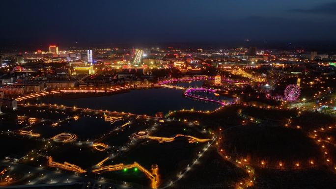 玉门日转夜延时夜景航拍视频素材