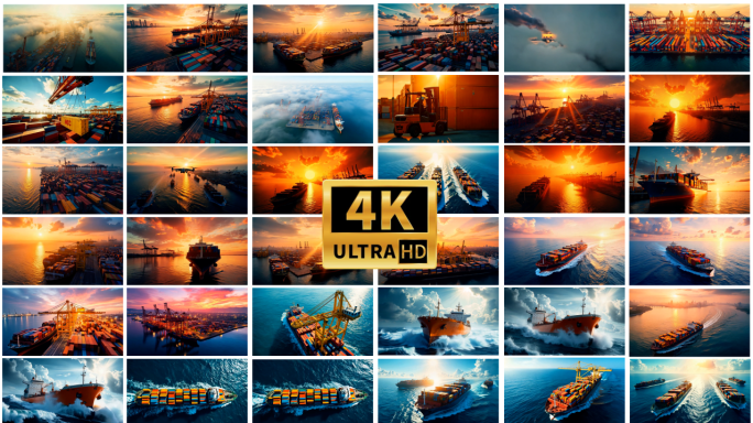 航拍港口码头集装箱货船航行供应链全球物流