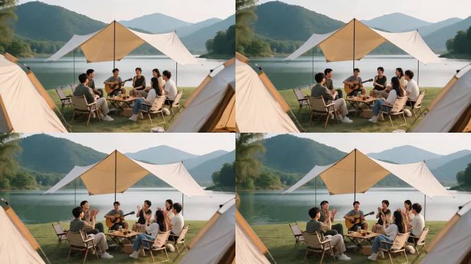 湖边露营友人聚会
