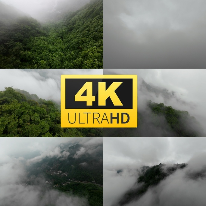 云海穿越机森林雾气笼罩的绿色山峰青城山