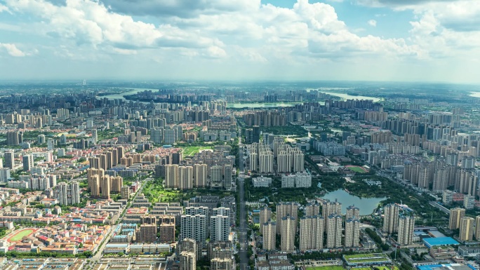 4k湖南常德市城市航拍城市建筑群景观