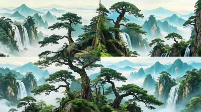 山水瀑布云雾缭绕