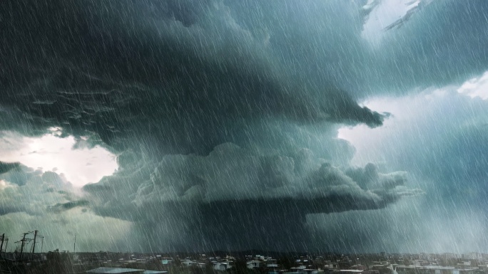 城市暴雨乌云压境