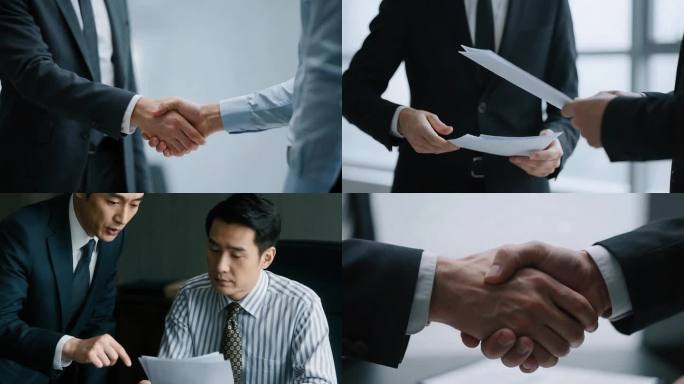 职场人士商务洽谈 商务合作握手达成
