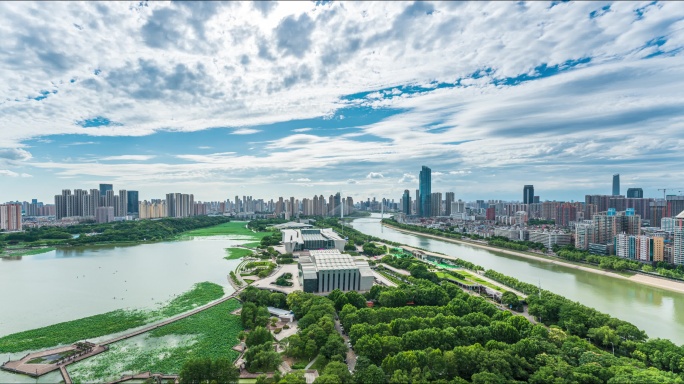 武汉琴台剧院蓝天白云延时