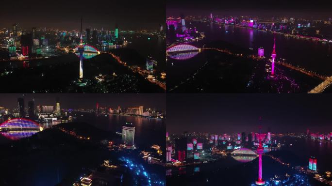 武汉龟山电视塔夜景航拍 武汉灯光秀