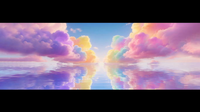 梦幻天空背景水面倒影的彩色云朵舞台背景